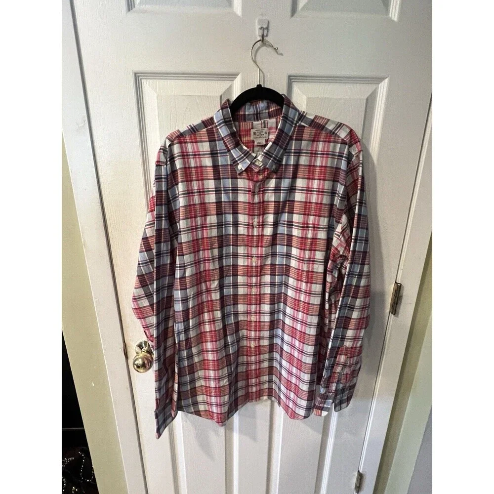 J Crew Tailored Madras Shirt Mens XL Button Up Long Sleeve Plaid Preppy nautical